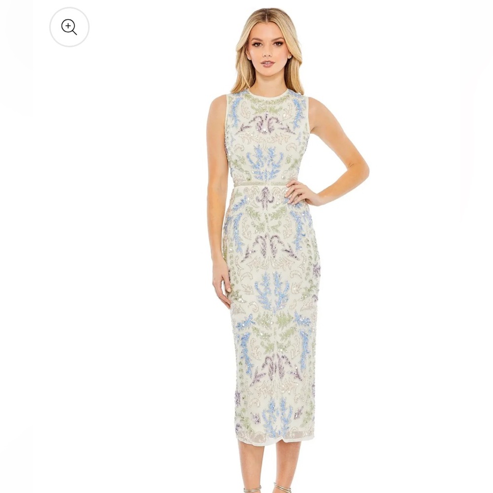 Mac Duggal Blue and Green Embroidered Maxi Dress